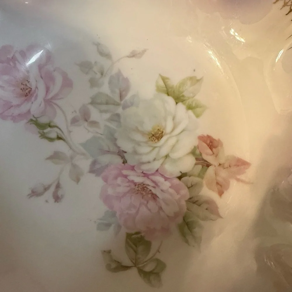 Antique RS Prussia Floral Bowl 10” Scalloped Gold Victorian Porcelain Germany